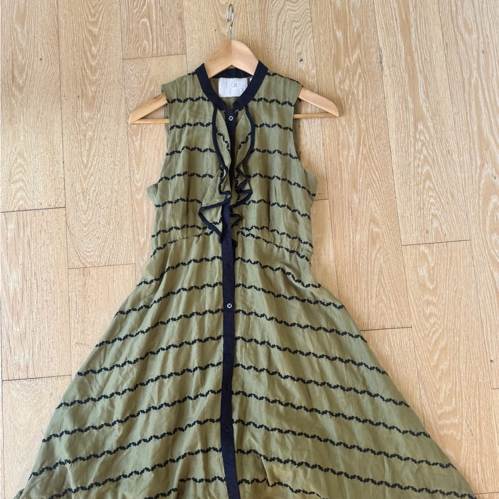 Cute Ruffle - A-line  green / stripped dress Dress